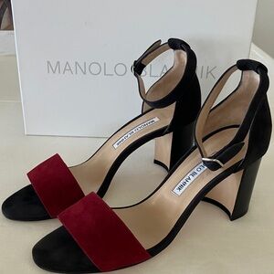 Manolo Blahnik Black and Red Block Heels